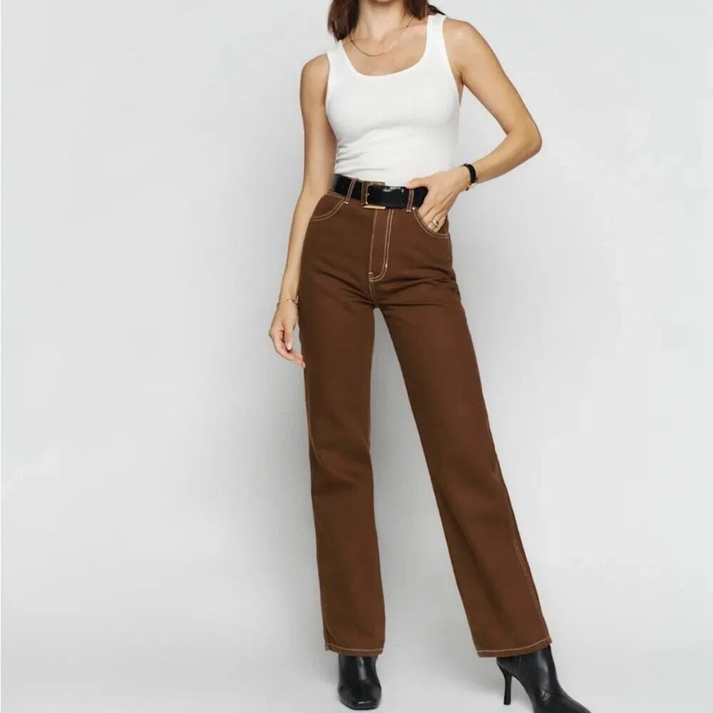 Reformation Cowboy High Rise Straight Jeans Chocolate Brown SZ 30